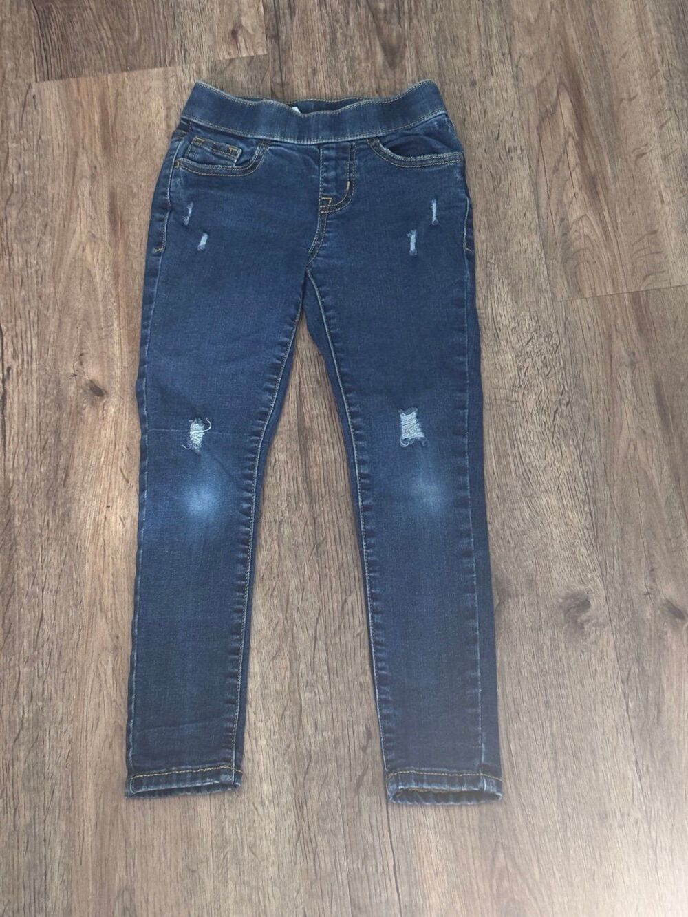 Cat & Jack Girls Blue Distressed Pull On Denim Jeggings Size 5 EUC